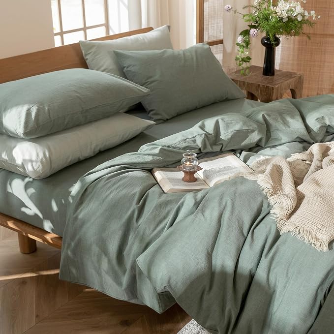 MooMee Duvet Cover Set 100% Washed Cotton Linen Like Cal King | Relaxed Linen-like Texture. Soft, Breathable & Long-lasting Comfort. Lightweight. Hidden Zipper with 8 Interior Corner Ties