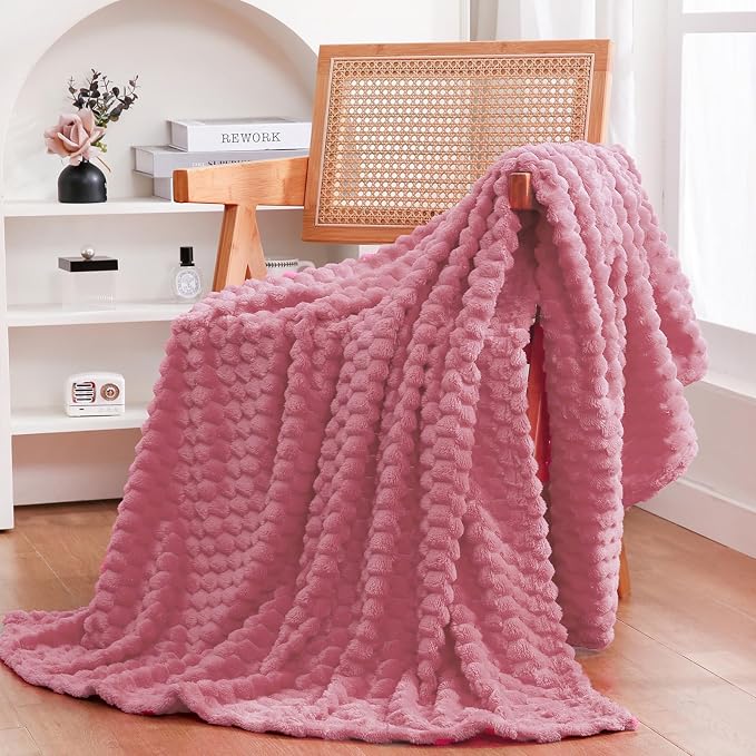 Dusty Pink Throw Blanket 108"×90"Gifts for Mom Fuzzy 3D Jacquard Decorative | Flannel Fleece Super Soft Plush Cozy Blanket for Couch Sofa Chair Lightweight