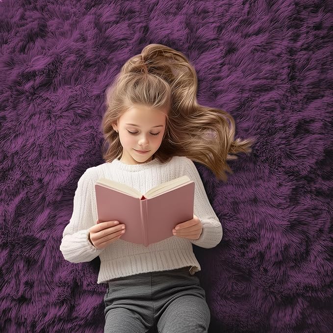 OLANLY 2x4 Machine Washable Runner Rugs for Hallway, Soft Fluffy Shaggy Bedside Rugs for Bedroom, Living Room, Indoor Floor Carpet for Kids Girls and Boys, Home Decor Aesthetic, Dark Purple