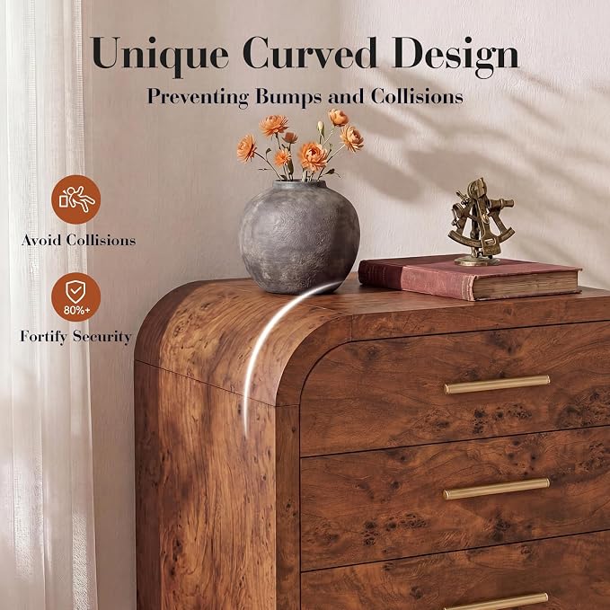 Night Stand Set of 2, 3-Drawer | [Curved Profile] [FSC-Certified Wooden Board] Nightstand 26.7"H Metal Handle Modern Bedside Table Side Table End Table
