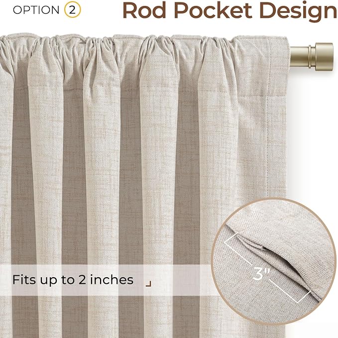 INOVADAY 100% Blackout Linen Curtains for Bedroom 42x90 Inches Cream | Linen Textured, Light Blocking, Room Darkening, Thermal Insulated, Back Tab Top, Window Curtains for Living Room, 4 Panels