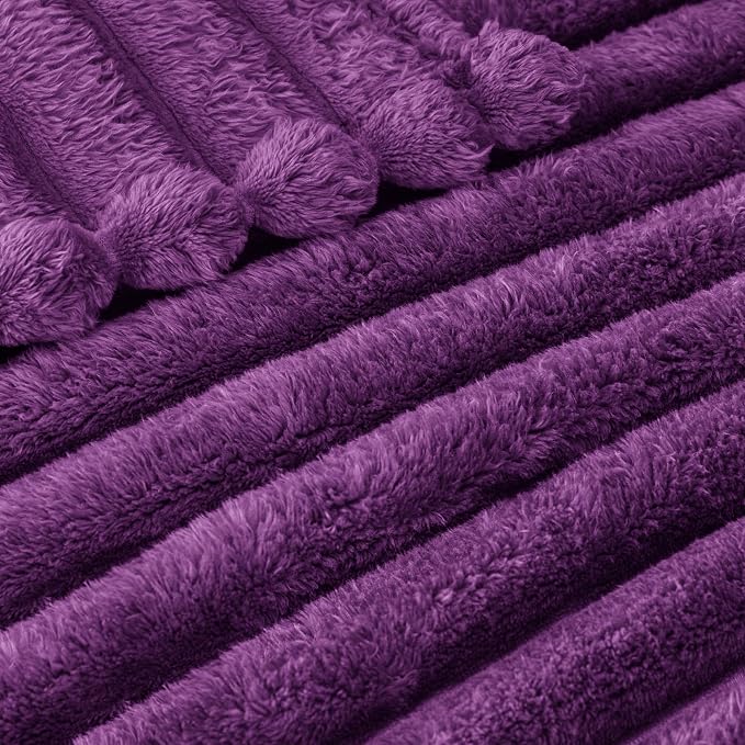 Exclusivo Mezcla Striped Queen Size Fleece Blanket for Bed, Couch, 90"x90" | Soft Breathable Cozy Bed Blankets, Lightweight Plush Fluffy Fuzzy Jacquard Decorative Blankets