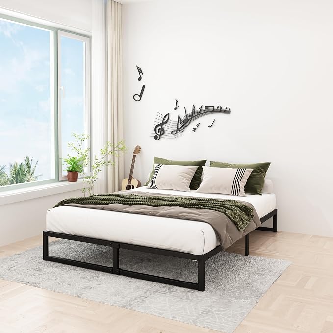 Lutown-Teen 12 Inch California King Bed Frames with Steel Slat Support | Heavy Duty Metal Cal King Platform for Mattress Foundation, Noise Free, Easy Assembly, Black