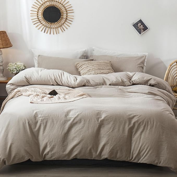 MooMee Duvet Cover Set 100% Washed Cotton Linen Like Oversized King | Relaxed Linen-like Texture. Soft, Breathable & Long-lasting Comfort. Lightweight. Hidden Zipper with 8 Interior Corner Ties