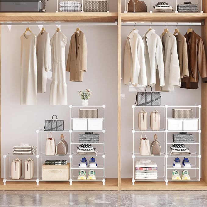 AWTATOS Closet Organizer 8 Cube Storage Shelves, Transparent Twill | Closet Organizers and Storage, DIY Stackable Cubby Shelving, Clothes Organizers for Closet Bedroom Living Room Office