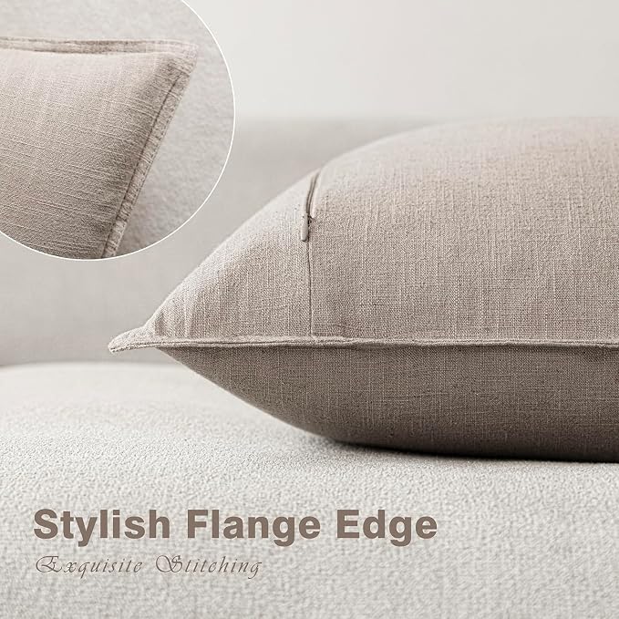 Foindtower Linen Solid Decorative Throw Pillow Covers 22x22 Natural Linen | Pack of 2 Boho Farmhouse Morden Pillowcase,Accent Rustic Cushion Covers,Home Decor for Chair Couch Sofa Bedroom Living Room