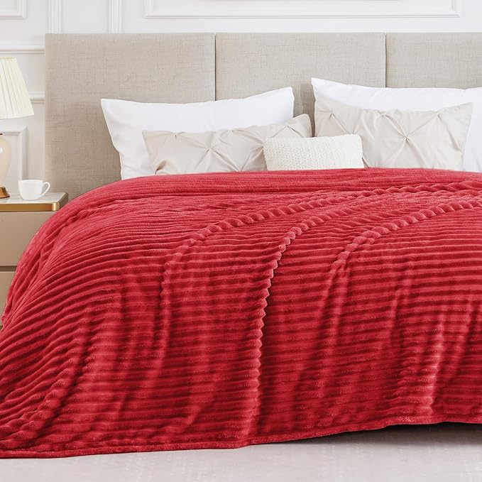 BEDELITE Ribbe Blankets Queen Size for Bed, Red, 90"x90" | Ultra-Soft Plush Fleece, Warm Yet Lightweight, Ribbed Texture, Home Decor, Machine Washable, Giftable, All-Season Use