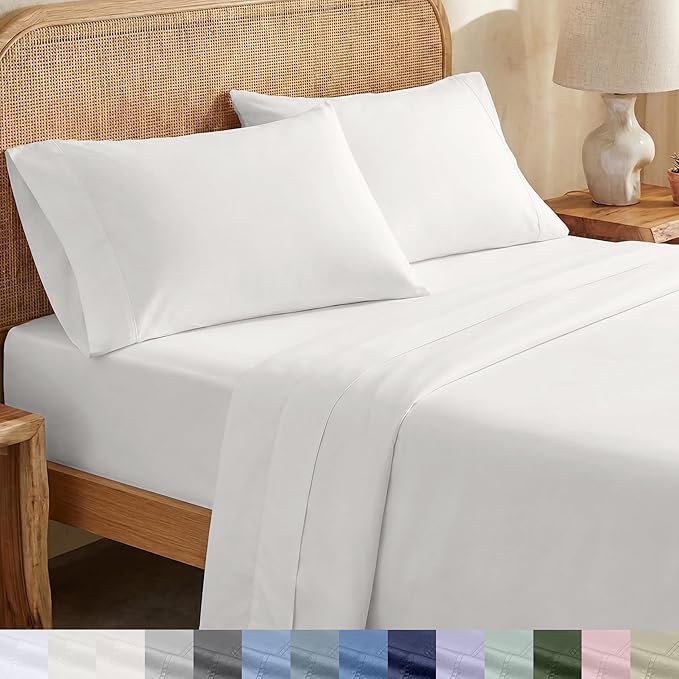 California Design Den 100% Organic Cotton Queen Sheet Set, True Ivory | GOTS Certified, Lightweight Crisp & Airy Percale For Hot Sleepers, 15" Deep Pocket, All-around Elastic, Easy Care