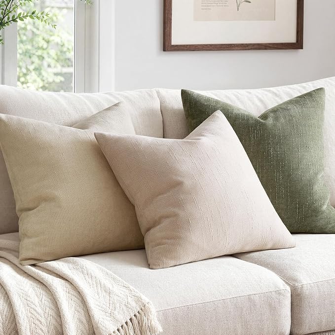 MIULEE Textured Chenille Throw Pillow Covers 20x20 Inch Beige Cement | Pack of 2 Decorative Soft Throw Pillows, Solid Textured Cushion Covers, Modern Home Decor for Couch Sofa Bedroom Living Room