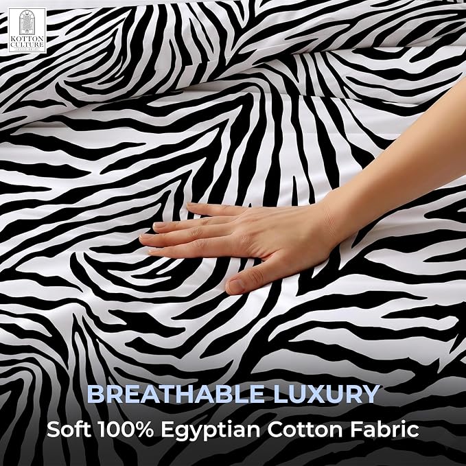 1 Pc 120" x 120" Duvet Cover Super Oversized King Cotton - Soft Primium Zebra Animal Print Comforter Cover, Zipper Closure & 7 Corner Ties - Fits Large King Inserts - Zebra