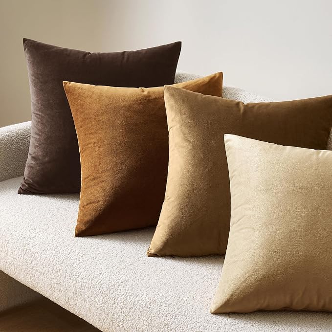 MIULEE Velvet Throw Pillow Covers 20x20 Inch Pack of 2 Chocolate Brown | Soft Solid Decorative Pillow Covers, Modern Luxury Home Decor, for Couch Chair Sofa Bedroom Livingroom