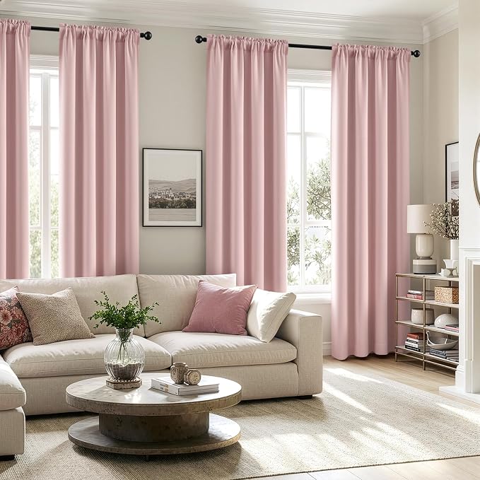 MIULEE 84 Inch Length Light Pink Blackout Bedroom Curtains Set of 4 | Thermal Curtains for Summer Heat, Light Blocking Privacy Bedroom Window Drapes, Top&Bottom Rod Pocket, Living Room