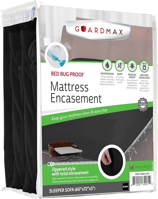 Guardmax Sleeper Sofa Mattress Encasement with Zipper, Waterproof, Bed Bug Proof, and Dust Mite Proof Mattress Protector for Bed up to 5" Deep, Zippered All Around Jersey Knitted Mattress Cover