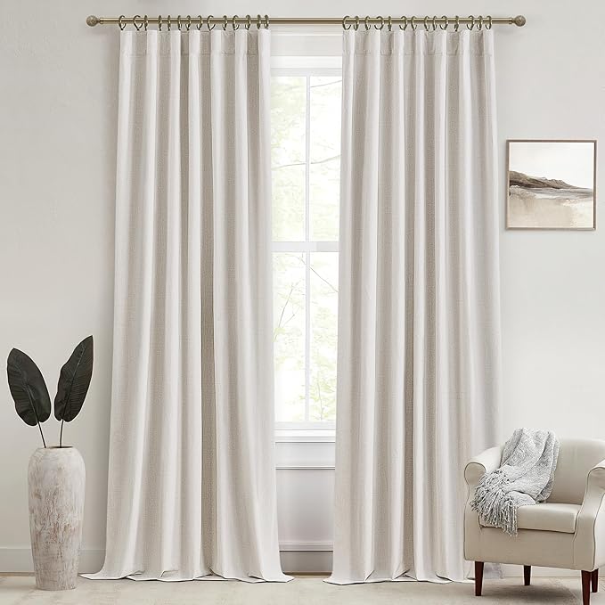 144 Inch Curtains Extra Long Living Room for Large Window 12 FT Length 2 Panels, Blackout Room Darkening Linen Back Tab Pleated Traverse Heavy Curtain for Track Ceiling Hooks&Rings (W50"xL144",Birch)