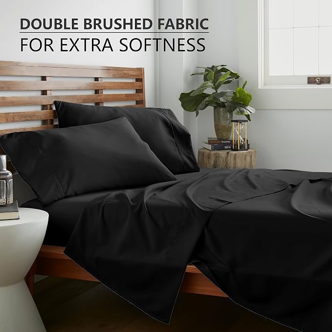 American Home Collection Full Size Sheet Set - Ultra-Soft Microfiber 15-Inch Deep Pocket - Wrinkle Free and Fade Resistant (Black)