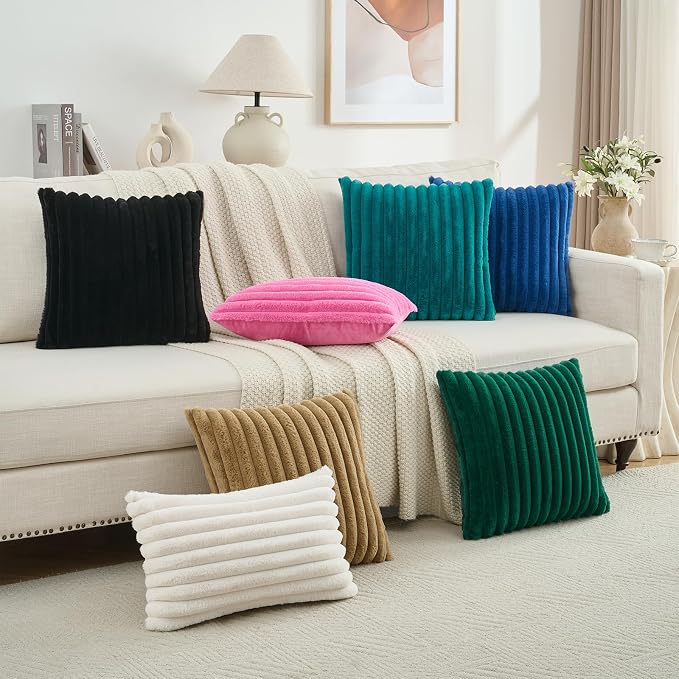 FUTEI Pack of 2 Faux Fur Throw Pillow Covers 20x20 Inch, Camel | Fluffy Faux Rabbit Fur Front/Premium Velvet Back,Hidden Zipper,Machine Washable,Non-Shedding,Colorfast,Insert Not Included.