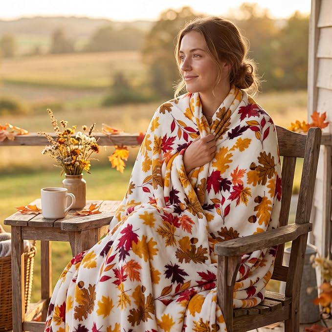 BEDELITE Fleece Blanket Soft Plush Fall Twin Size Autumn Leaves 60"x80" | Ultra Soft Fleece, Plush Microfiber, Lightweight Warmth, Thanksgiving Gift, Fall Home Decor, Machine Washable, Couch Sofa Bed