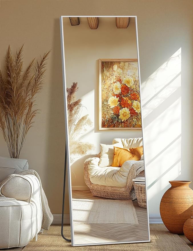 Full Length Floor Mirror 70"x24", Large Standing Body Mirror, Silver | Built-in Stand, HD Shatterproof Glass, Aluminum Alloy Frame, Wall Mounted or Standing, for Bedroom, Living Room and Bathroom