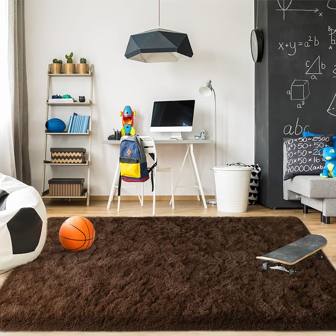 Soft Modern Indoor Large Shaggy Rug for Bedroom Livingroom Dorm Kids Room Home Decorative, Non-Slip Plush Fluffy Furry Fur Area Rugs Comfy Nursery Accent Floor Carpet 3 X 5 Feet, Brown
