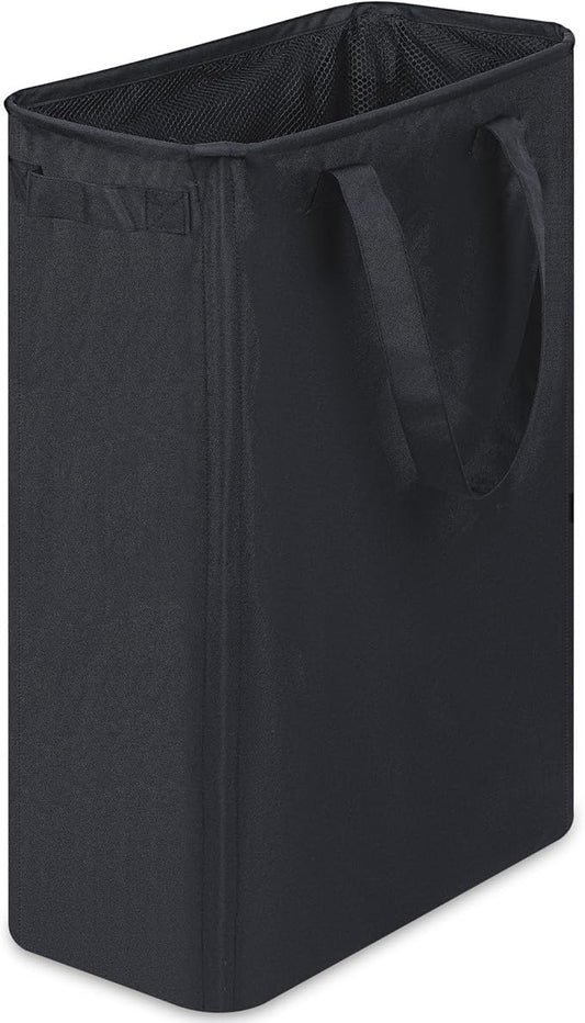 efluky Slim Laundry Basket, Narrow Laundry Hamper with Handles, Collapsible Dirty Clothes Hamper, Tall Laundry Bin for Laundry Room, Dorm and Bedroom, 12.7 Gallons(48L) Black