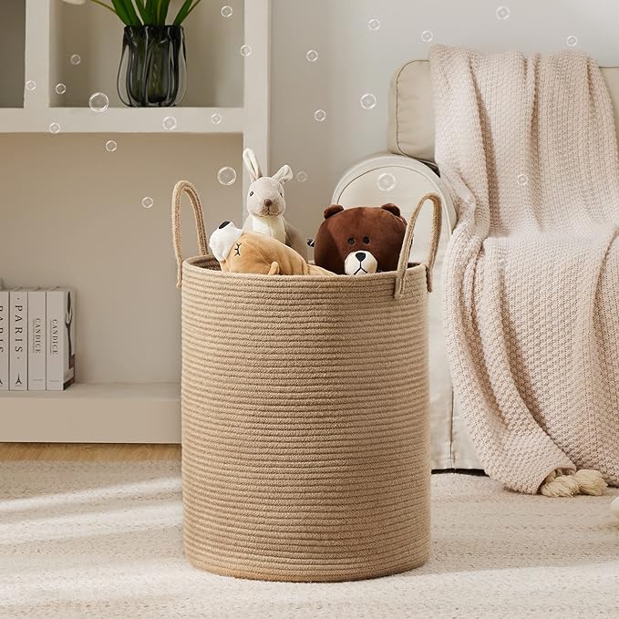 Woven Rope Laundry Hamper Basket by YOUDENOVA, 72L Tall Luandry Basket, Baby Nursery Hamper for Blanket Storage in Bedroom-Large-Jute | Large Laundry Hamper with Sturdy Handles, Collapsible Home Decor Laundry Basket for Laundry, Clothes, Toys in Bedroom