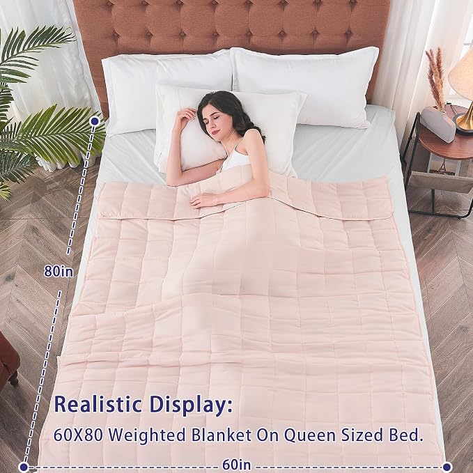 yescool Weighted Blanket for Adults (17 lbs, 60" x 80", Pink) Cooling Heavy Blanket for Sleeping Perfect for 160-180 lbs, Queen Size Breathable Blanket with Premium Glass Bead, Machine Washable