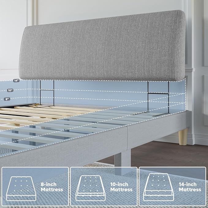 4.7” Headboard for Full Size Bed, No Drill Needed, Gray | 5-Min Assembly, Upholstered Headboard for 8–14 Inch Mattress, Washable Cover, Perfect for Renters Dorm Kids Pet