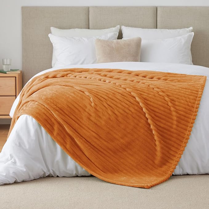 BEDELITE Ribbed Fleece Fall Twin Blanket, Burnt Orange, 60"x80" | Soft Cozy Blanket, 3D Ribbed Design, Autumn Home Decor Accent, Lightweight Throw for Couch, Bed, Halloween & Thanksgiving