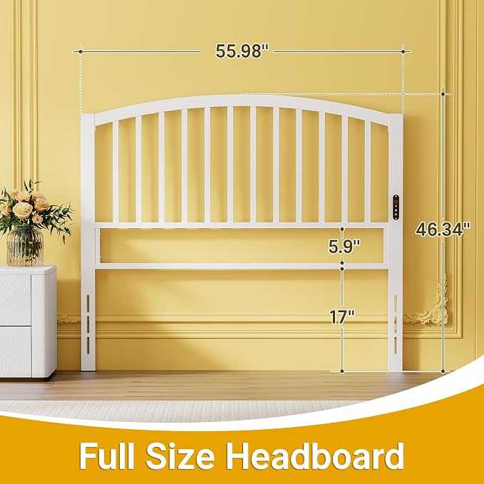Weehom Metal Full Headboard Only with LED Lights and USB, White | Freestanding full size headboard; adjustable height; USB charging station; modern bedroom design