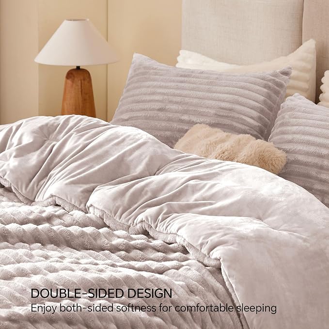 BEDELITE Fleece King Comforter Set, Fluffy Bed Set, Lotus Pink | Super Soft & Warm Bedding, Luxury Fuzzy Faux Fur Comforter for Winter, Heavy Plush Bedding, with 2 Pillowcases