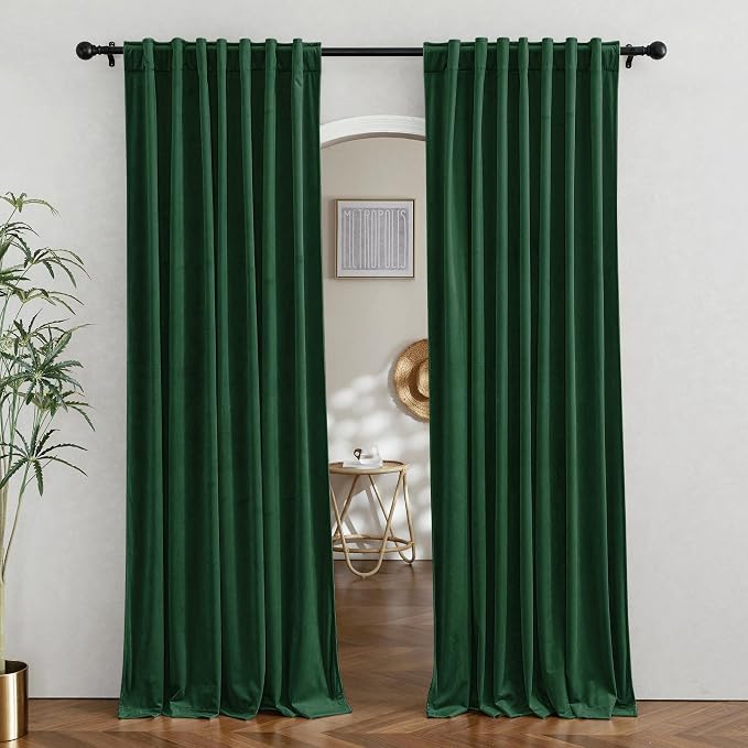 RYB HOME Velvet Room Divider Curtains for Space Separation, Noise Reduce Barrier for Nursery, Large Window Curtains for Sliding Glass Door, Hunter Green, W 62 x L 84, 2 Panels Set