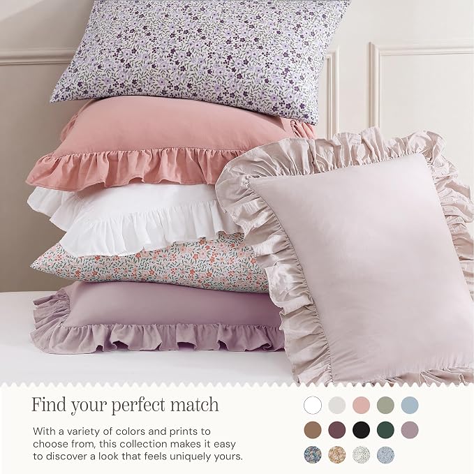 Full Size Comforter Sets-7 Pieces Ruffle Bedding Floral Sheet | Purple Bed in a Bag, Soft Lightweight All Season Farmhouse Full Size Bedding Sets with Floral Sheets, Pillowcases & Shams