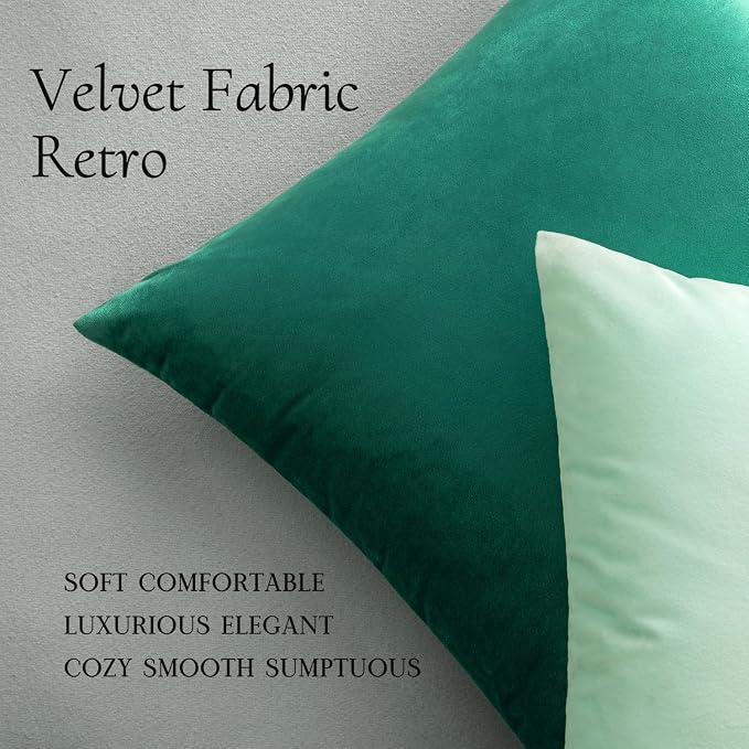 MIULEE Velvet Throw Pillow Covers 20x20 Inch Pack of 2 Green | Soft Solid Decorative Pillow Covers, Modern Luxury Home Decor, for Couch Chair Sofa Bedroom Livingroom