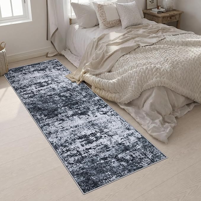 3x10 Washable Runner Rug：Modern Abstract Kitchen Carpet Black | For Hallway, Bedroom, Kitchen, Laundry, Bathroom,Door Mat,Modern Abstract,Machine washable,Non-Slip,Stain Resistant,Indoor