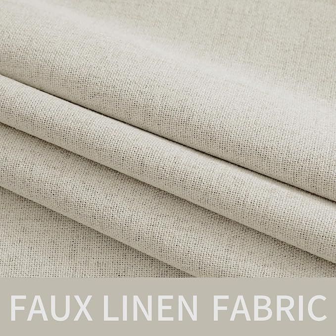 MIULEE 100% Blackout Linen Curtains for Bedroom 52x90 Inches Light Cream | Room Darkening, Light Blocking, Thermal Insulated, Grommet Top, Linen Textured, Window Curtains for Living Room, 2 Panels