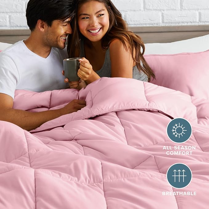 Bare Home Queen Comforter Set - 1800 Ultra Soft (Queen, Light Pink) | All-Season, Breathable, Hypoallergenic, Premium 1800, Warm, Cozy