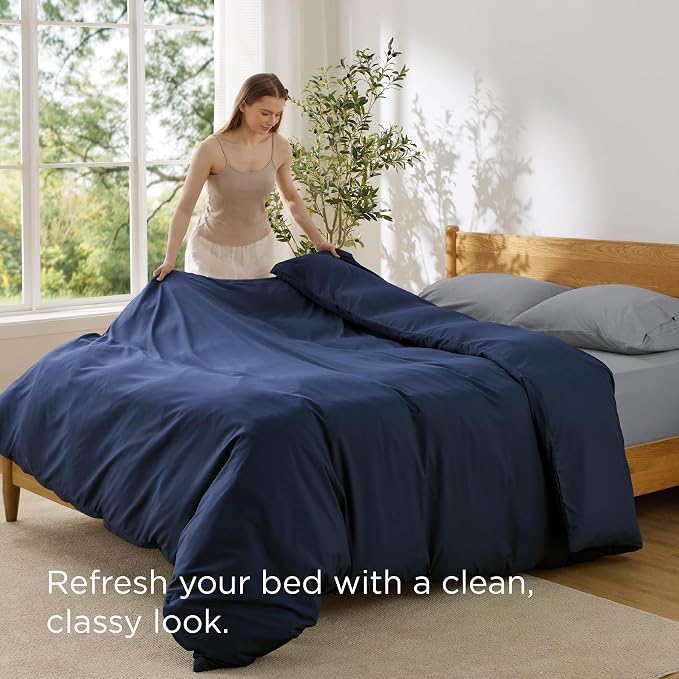 Bedsure Duvet Cover Queen Size, 1Pc Soft Double Brushed Bedding, Navy Blue | For Kids & Adults, 90"x90", Only 1 Comforter Cover, No Pillow Shams, Hotel Luxury, Breathable, Lightweight, Zipper Closure