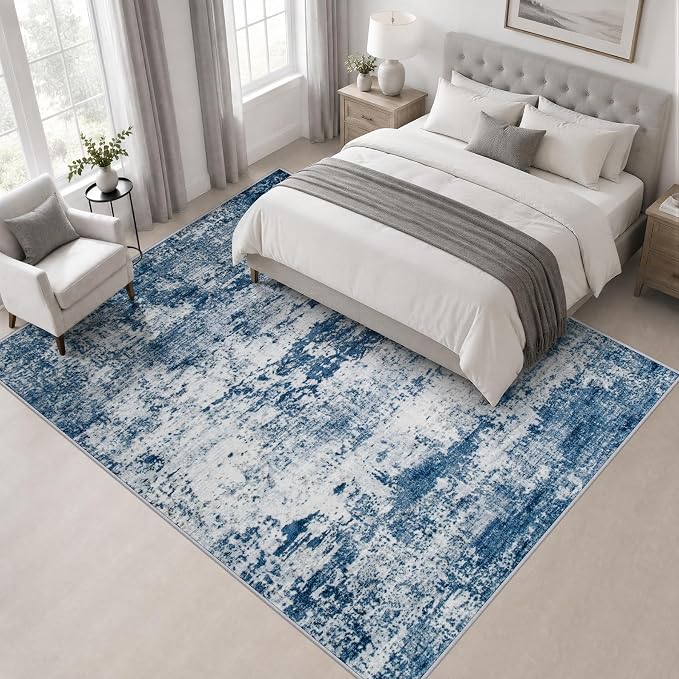 Area Rug Living Room: 6x6 Modern Washable Indoor Soft Carpet Blue | For Bedroom Dining Room Farmhouse Nursery Hallway Office,Modern Abstract,Machine washable,Non-Slip,Stain Resistant,Indoor