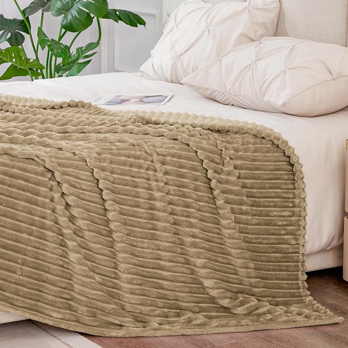 BEDELITE 3D Ribbed Jacquard Brown Blankets Queen Size for Bed, 90x90 Inch | Soft Warm Decorative Fluffy Blanket, Cozy Fuzzy Lightweight Plush Fleece Throw Blankets for Bed, Room Decor, Gift for Women