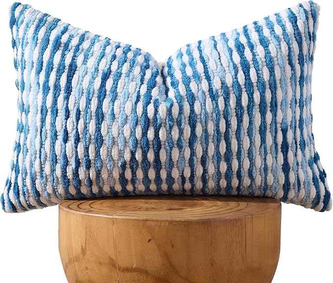 AmHoo Boho Chenille Pillow Cover Decorative Tufted Pillowcase for Couch Bed Sofa Bedroom Living Room Modern 12 x 20-Inch Sky Blue