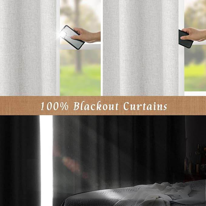 Short Linen Curtains 40 Inches Long for Small Window with White Liner | Thermal, 100% Blackout Curtains, Privacy, Kitchen, Drapes for Cafe, Rod Pocket Back Tab, 2 Panels, 34 x 40 Inch, Light Grey