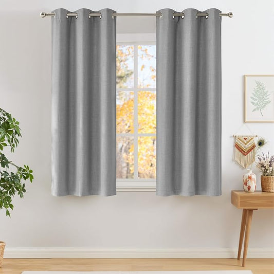 NICETOWN Short Faux Linen Light Grey Blackout Curtains 63 inches Long | Privacy Panels, For Living Room, For Bedroom, Farmhouse Style, Easy Care, Grommet Top, 2 Panels, W42 by L63