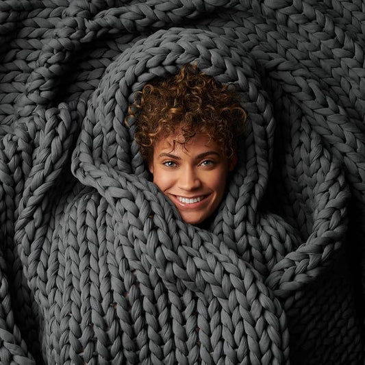 Cotton Hand-Knit Weighted Blankets for Adults - Chunky Knit Blanket - Sustainable, Breathable, Organic, Cooling Weighted Blanket - Machine Washable (Asteroid Grey, 15 lbs, 40"x72")