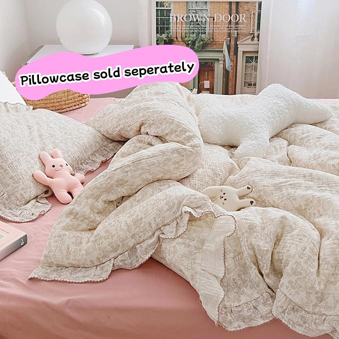 Muslin Cotton Kids Toddler Duvet Cover for Girls Boys Baby Crib Duvet Covers with Zipper Closure, 47"x59", Flower & Rabbit Print (No Pillow Cases)