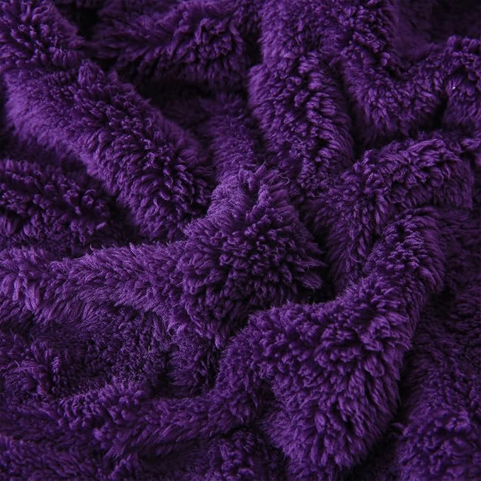 Deep Purple Fleece Throw Blanket 50”×70”Checkered Design for Couch | Super Soft Cozy Plush Microfiber 3D Square Pattern Flannel Blanket for Sofa Bed Lightweight for Adults,Women