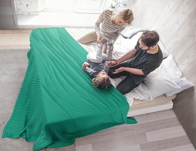 Utopia Bedding 100% Cotton Waffle Blanket Queen Emerald Green, 90x90 Inch | Lightweight Breathable Cozy Summer Bed Blanket Home Decor Gift for Women and Men
