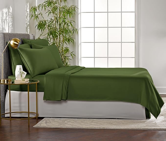 Pure Bamboo Full Sheets, Genuine 100% Organic Viscose Derived from Bamboo Bed Sheet Set, Luxuriously Soft & Cooling, Double Stitching, 2 Year Quality Promise (Full, Pesto)