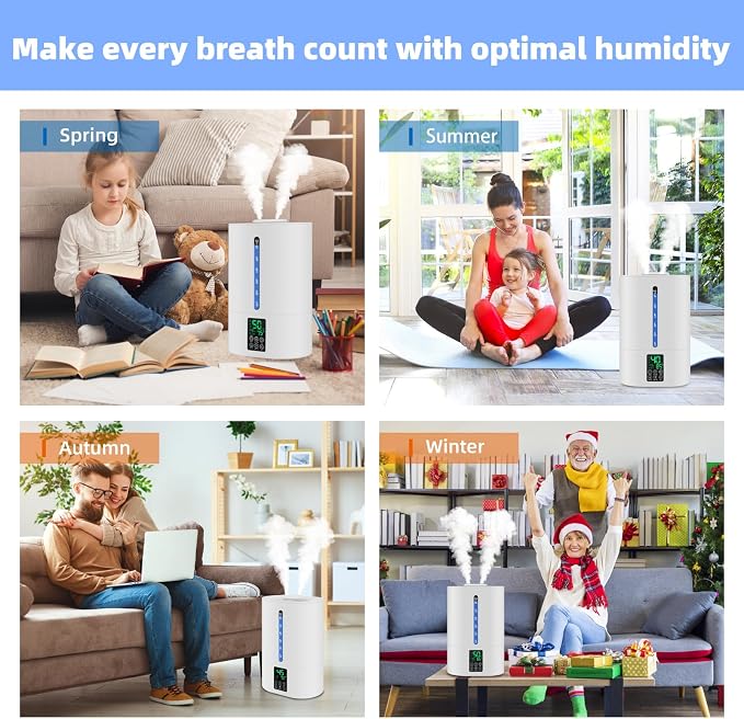Coolfiqu 6L Warm & Cool Mist Humidifiers for Bedroom,Large Room,Plants | Quiet Top Fill Ultrasonic Humidifier,Essential Oil Diffuser, Auto Humidity Control,Hot Mist Desk Humidifiers,360° Nozzle