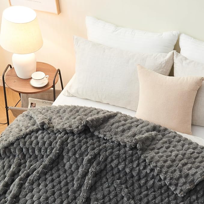 NEWCOSPLAY Fleece Clouds Cozy Twin Blanket for Couch, Grey, 60"x80" | Premium Silky Flannel Blanket, Soft Lightweight Fluffy Throw Blanket for Bed Sofa Decor, Gift for All Season Use