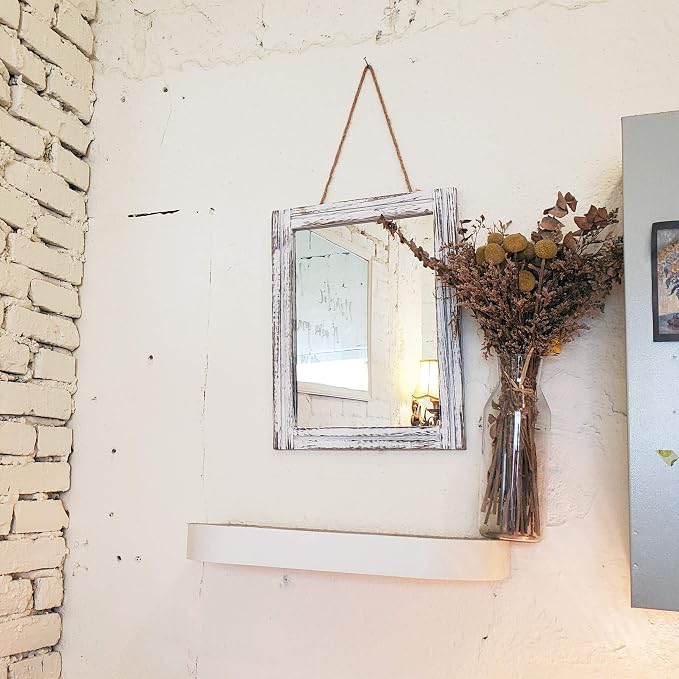 AAZZKANG Wall Mirror Rustic Wood Framed Rectangle Mirrors for Wall 16"x12‘’ | Decorative for Bedroom Bathroom Living Room Entryway Farmhouse Hanging Small
